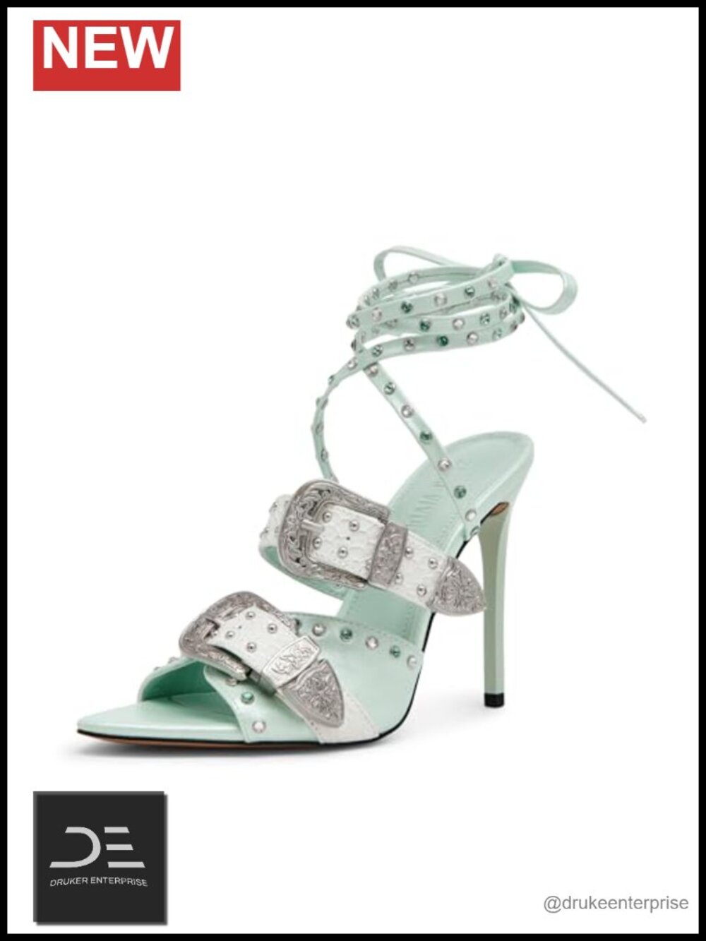 Steve Madden Saddle Heeled Sandals Studded Buckle Ankle Wrap Women's Shoes